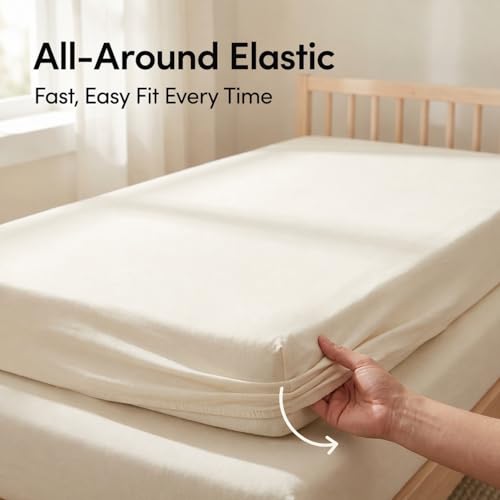 Image of Everyday Kids 2-Pack Fitted Crib Sheets, 100% Soft Breathable Microfiber Baby Sheet, Fits Standard Size Crib Mattress 28in x 52in, White Nursery Sheet and Beige Nursery Sheet