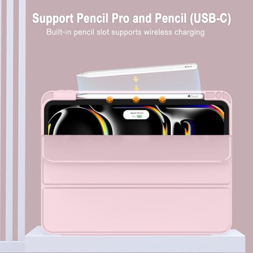 Image of ZryXal New iPad Pro 13 Inch Case (M5) 2025 / (M4) 2024 with Pencil Holder, Smart iPad Case [Support Pencil Pro and Pencil (USB-C)], Support Touch ID and Auto Wake /Sleep (New Pink)