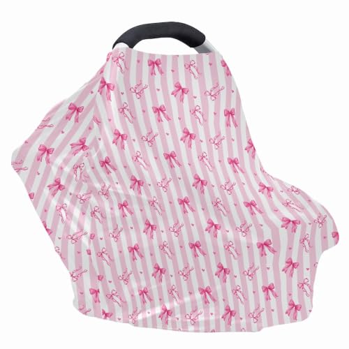 Image of Pink Bow Carseat Canopy Cover Baby Girl Boy, Machine Washable