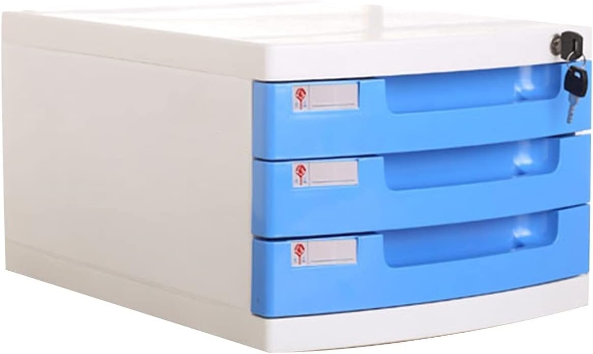 noxozoqm Plastic Storage Drawers Desk Storage Unit Organizer Lockable File Cabinet A4 Box For Office(Color:D,Size:3 drawers)