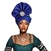 Generic Fashion Women's Turban Cap African Auto Gele Headtie Wedding Geles Headgear Female Head Wraps Diamond Autogele Head Ties (Royal Blue)