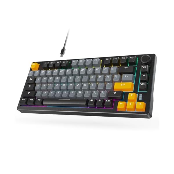 ARZOPA 75% Mechanical Gaming Keyboard Wired, Rainbow Backlit 81 Keys Gasket Mount PC Gaming Keyboard, Compact Mechanical Keyboard, One Knob Volume Control, Sound Absorbing Pads, Linear Red Switch-K81