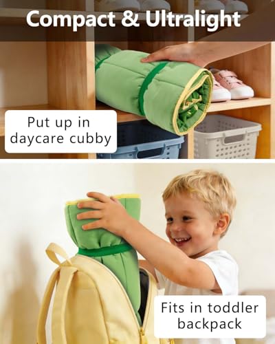 Image of Primlect Toddler Nap Mat, Portable Rolled Sleeping Mat | 51 inchx31 All-in-One Sleeping Bag with Removable Pillow and Soft Blanket, Machine Washable, for Daycare Travel, for Boys Girls