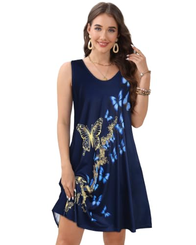 Image of CHICGAL Womens Summer Dresses Casual Sleeveless Loose T Shirt V Neck Sundress Swing Beach Cover Up with Pockets 2026