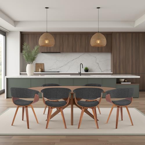 Armen Living Summer Modern Chair in Charcoal Fabric and Walnut