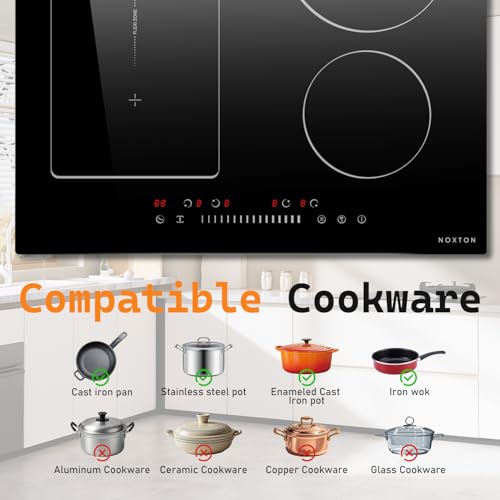 Image of Noxton 24 Inch Induction Cooktop, 4 Burners Electric Cooktop, Upgraded Induction Stovetop with Flex Zone, Power Boost, Pause, 9 Power Levels, Child Safety Lock, Timer, 7200W, 220-240V Hard wire