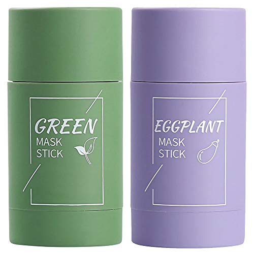 Green Tea/Eggplant Purifying Clay Stick Mask,Facial Moisturizes Mask Blackhead Remover, Deep Clean Pore, Oil Control, Improves Skin for All Skin Types for Men Women