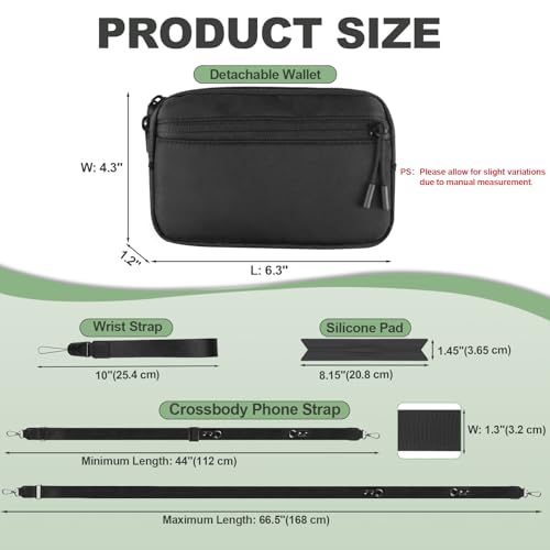 Image of YFWE Clip and Go Strap for Phone with Wallet Crossbody, Adjustable Phone Lanyard with Detachable RFID Wristlet Wallet, Universal Phone Strap with 360 Rotatable Phone Tabs for All Phones (Black)