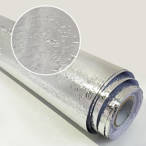 Upluxmira Autoadhesivo de pared de PVC 40 cm x 1 m impermeable a prueba de aceite resistente al calor calcomanía para gabinetes de cocina encimeras electrodomésticos oro (plata)