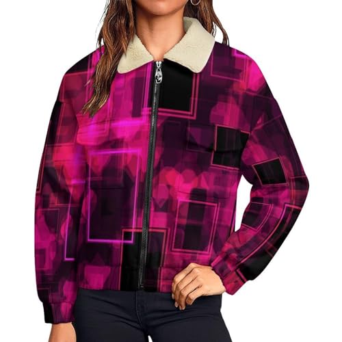 Veste polaire femme zippé chaud en peluche grande taille motif géométrie néon