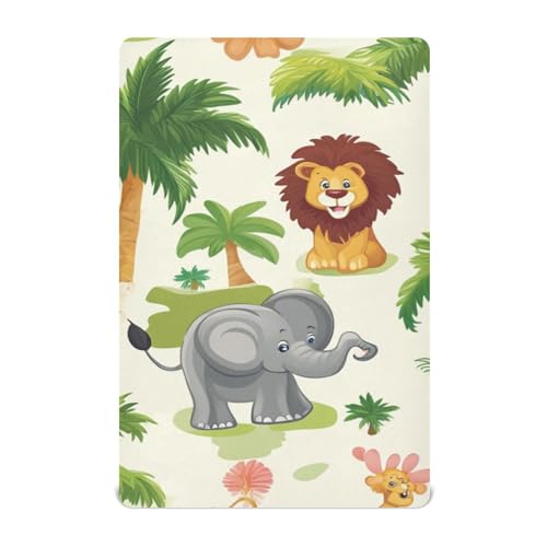 Image of Crib Sheet Breathable Soft Crib Mattress Sheet for Baby Toddler Boys Girls Fitted Crib Sheet Fit Standard Crib Mattress 39 x 27 Inch Beige Lion Elephant Giraffe Cartoon