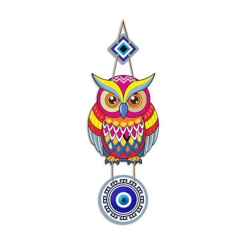 Image of Artvibes Artistic Owl Nazar Battu Wall Hanging for Home Entrance | Evil Eye MDF Decorative Wall Art | Lucky Charm Decor for Bedroom | Living Room | Office & Balcony | Housewarming Gift (WH 8525N)