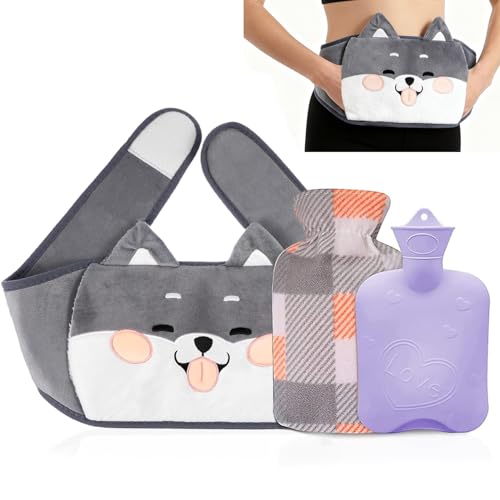 Hot Water Bottle Belt 3 in 1 1L Wearable Wrap Around Hot Water Bottle Set with Waist Cover Warm Hand Hot Water Bag for Waist Period Hand Feet Back Legs Pain Relief