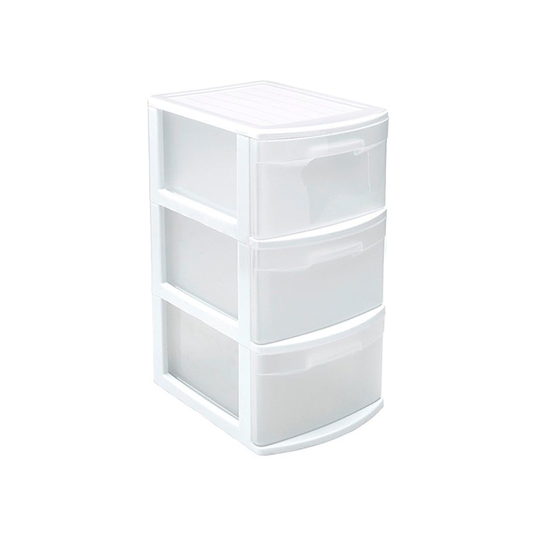 Commode 3 tiroirs plastique meuble rangement blanc transparent DRW