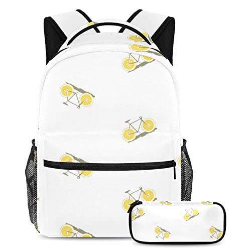 Sac à dos citron avec trousse à crayons pour écoliers, lot de 2 cartables multicolores