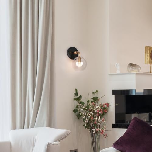 Image of KSANA Black Gold Wall Sconces, 1-Light Globe Sconces Wall Lighting with Seeded Glass Shade, Modern Bathroom Wall Sconce Light Fixtures for Kitchen, Bedrooms, Hallway, Powder Room