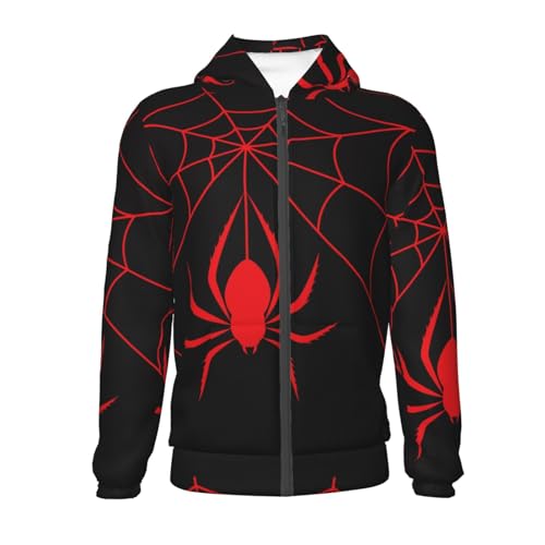 Red Spider and Spider Web Kids Pullover Hoodies Boys Zip Up Sweatshirts Girls Athletic Clothes with Pocket2