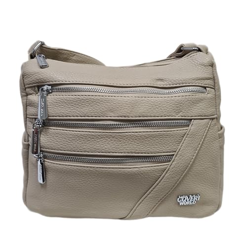 Bolso de hombro para mujer, bolso de hombro suave, piel sintética, multibolsillos, correa ajustable. Dimensiones: 27 x 25 x 11 cm. Art. CC4340 Marca Coveri, verde caqui, 27 X 25 X 11 Centimetri