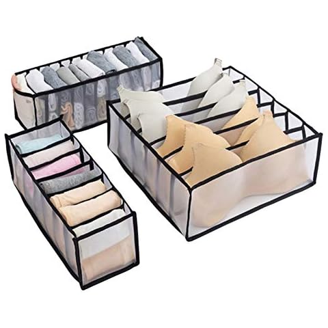 Fingertoys Underwear Drawer Organiser, 3 Pcs Foldable Storage Boxes Save Space Cabinet Organizers Home Organization Drawer Divider for Underwear, Ties, Socks, and Scarves Cover