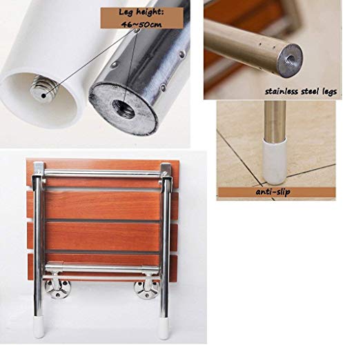 Taburete de ducha plegable de madera, asiento de ducha montado en la pared con patas antideslizantes, acero inoxidable 304, peso máximo 180 kg, ideal para ancianos y discapacitados