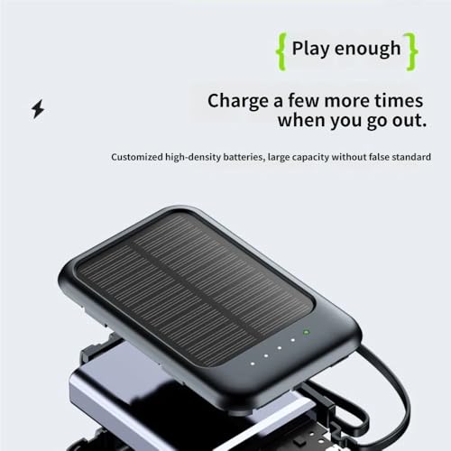 Batería externa solar 10000 mAh con cables USB C y Lightning cargador portátil negro 6