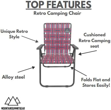 Miniatura 4 de MOUNTAIN SUMMIT GEAR Caddis Sports - Silla de camping retro, ligera, plegable, marco de acero duradero, capacidad de 300 libras, rayas rojas y