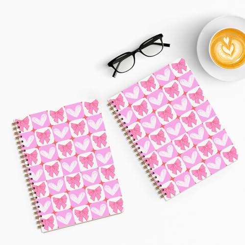 Image of 2Pcs Bow Notebook, Pink Bow Heart College Ruled Spiral Notebook, 160 Pages Hardcover Notebooks Journals for Writing Travel Business Office, Cute Pink Aesthetic Notebooks for Women