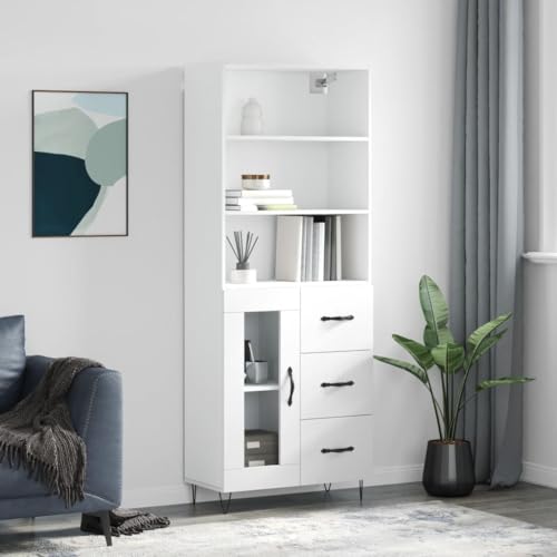 SKTQYQO Aparador moderno de madera multicapa blanca con puerta y estantes, 69,5 x 34 x 180 cm, mueble para salón con estructura estable y montaje fácil, diseño contemporáneo