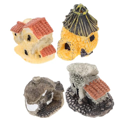 IWOWHERO 4pcs Resin Tiny House Miniature Garden Ornaments Weatherproof Decorative