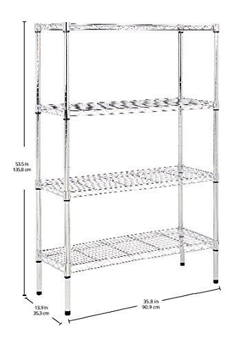 AmazonBasics 4-Shelf Adjustable, Heavy Duty Storage Shelving Unit (350 lbs loading capacity per shelf), Steel Organizer Wire Rack, Chrome (36L x 14W x 54H)