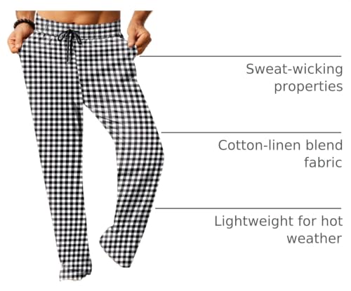 Image of iWoo Linen Pants Men Casual 2025 Summer Beach Elastic Drawstring Waist Yoga Pants Travel Baggy Work Pant Pajama