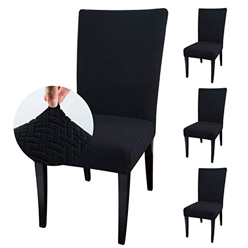 qishare - Paquete de 4 Fundas para sillas de Comedor, Fundas para sillas de Comedor, Hotel, Ceremonia, Boda(Negro) Cover