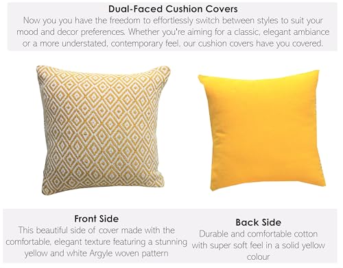 Image of 16x16 Inch Reversible Pack of 1 Yellow Cotton Argyle Woven Throw Pillow Covers for Couch Sofa Bed Home Decoration Restaurant | Size 40 x 40 cm