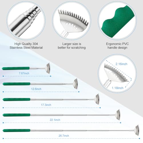 Image of 4PCS Different Back Scratcher Metal Portable Telescoping Back scratchers with Rubber Handles, Extendable Back Massager Tool, Great Gift for Men Women Kids Adults(Green)