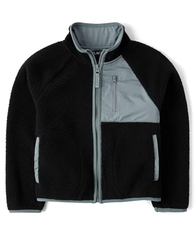 The Children's Place,Boys,Long Sleeve Sherpa Fleece Full Zip Jacket,Black,Medium
