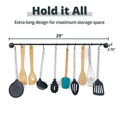 Greenco Pot And Pan Wall Mounted Rail Hanger Racks| Cookware Set And Storage Organization| 15-Hook Hanging Rack | Black Pots And Pans Organizer | Great For Kitchen Shelf #TOP3