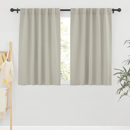 Image of RYB HOME Small Window Curtains Blackout, Privacy Thermal Insulating Drapes for Bedroom Bathroom Basement Cafe Classroom Window Decor, W 34 x L 45 inches, Black, 2 Panels