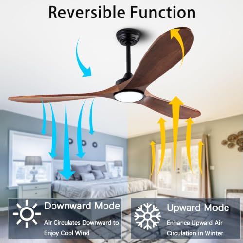 Image of 60 inch Quiet Solid Wood Ceiling Fan, with 6-speed remote control, Black /Walnut