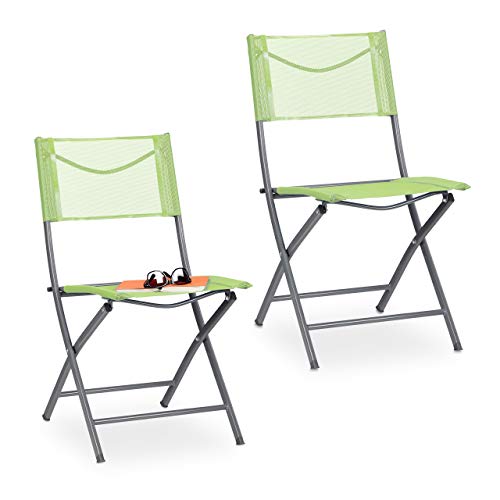 Relaxdays Gartenstuhl 2er Set, Klappstuhl für Garten, Balkon, Terrasse, Metall Campingstuhl bis 120 kg, wetterfest, grün