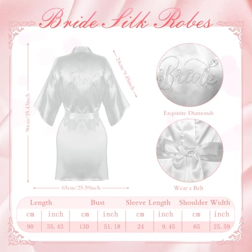 6 Pcs Wedding Bridal Gifts Bridal Robe Sets with Slippers 20 oz Bride Tumbler Canvas Tote Bag White Satin Scrunchies Hair Clip Wedding Day Robe for Women Engagement Bachelorette Party2