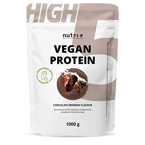 Nutri + Vegan Protein Chocolate Brownie - Veganes Proteinpulver ohne Sucralose und Soja - Eiweißpulver mit Stevia - 1 kg Eiweiß Pulver Schokolade