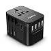 Travel Adapter, Maxcio International Universal Travel Power Adapter with 5.6A Smart Power 6 in 1 Worldwide Wall Charger European Plug Adapter for USA EU UK AUS 150+ Countries Phone Laptop