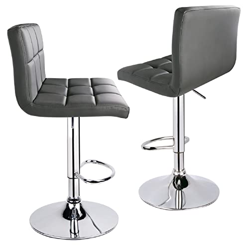 Leopard Bar Stools, Modern Pu Leather Adjustable Swivel Classic Bar Stool With Back, Set Of 3 (Grey) #TOP4