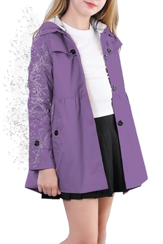 Image of Cromoncent Girl's Waterproof Hoodie Trench Coat Cute Dress Coat Outerwear, 3-12 Years
