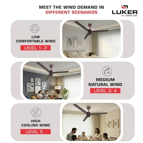 Image of LUKER JVLuker USA Aerozen Prime1200mm BLDC Ceiling Fan with IR Remote BEE 5 Star 65% Energy Saving High Air Delivery Low Noise LED Indicator Reverse Mode for Living (Baker Brown-Black-Baker Brown)