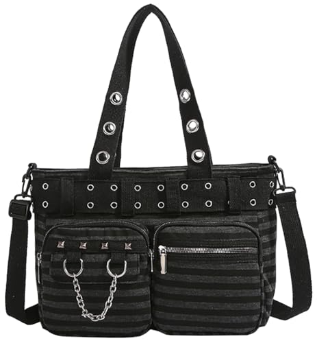 Image of Tote Bag for Women, Corduroy Gothic Purse Goth Bag with Zipper for College, Work, Travel, Gym