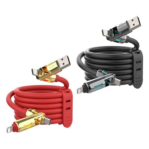 Image of MFish 2-Pack 240W 4-in-1 Multi Charging Cable, Black+Red, 6.6FT