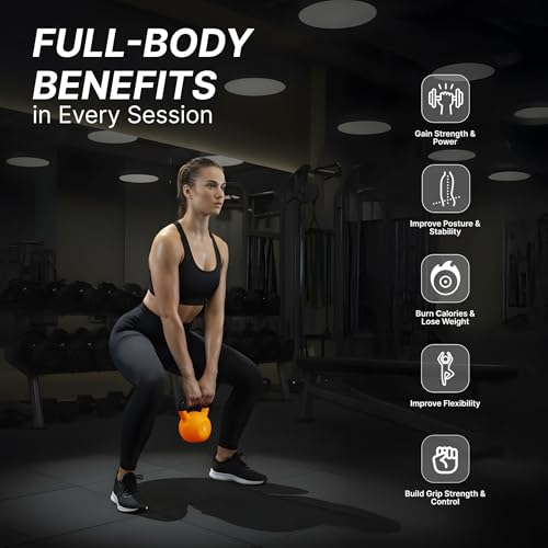 Image of Cult 8kg Neoprene Anti-Slip Grip Colored Kettlebell for Home Workout - Orange