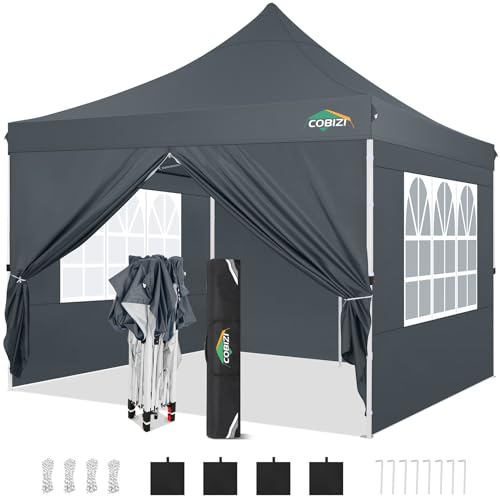 COBIZI Faltpavillon 3x3 Pavillon 3x3 Wasserdicht Stabil Winterfest Faltbar Partyzelt mit 4 Seitenwänden & 4 Sandsack Pop up Gartenpavillon UV-Schutz 50+ für Hochzeiten Freien Grau