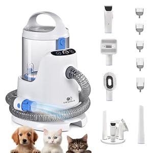VanPaws Pet Grooming Vacuum Kit, Dog & Cat Hair Clipper with 13000PA Suction – 3 Adjustable Suction Levels, 5 Grooming Attachments, 2.8L Large Capacity Dust Bin
